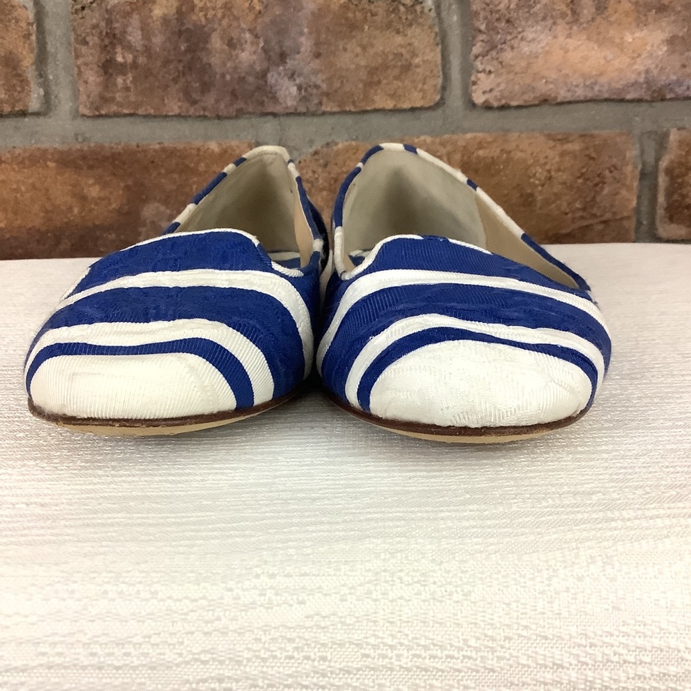 DOLCE & GABBANA Blue/White Stripe Brocade Slip-On Flats - Picture 5 of 16